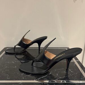 Salvatore Ferragamo Lyrai Thong Black Open-Toe Heels 8 fetish